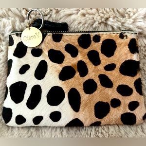 CLARE V COIN CLUTCH - LEOPARD PRINT